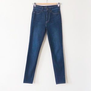 Uniqlo High Rise Skinny Tapered Ankle Jeans Extra Stretch Soft Dark Blue Wash 24